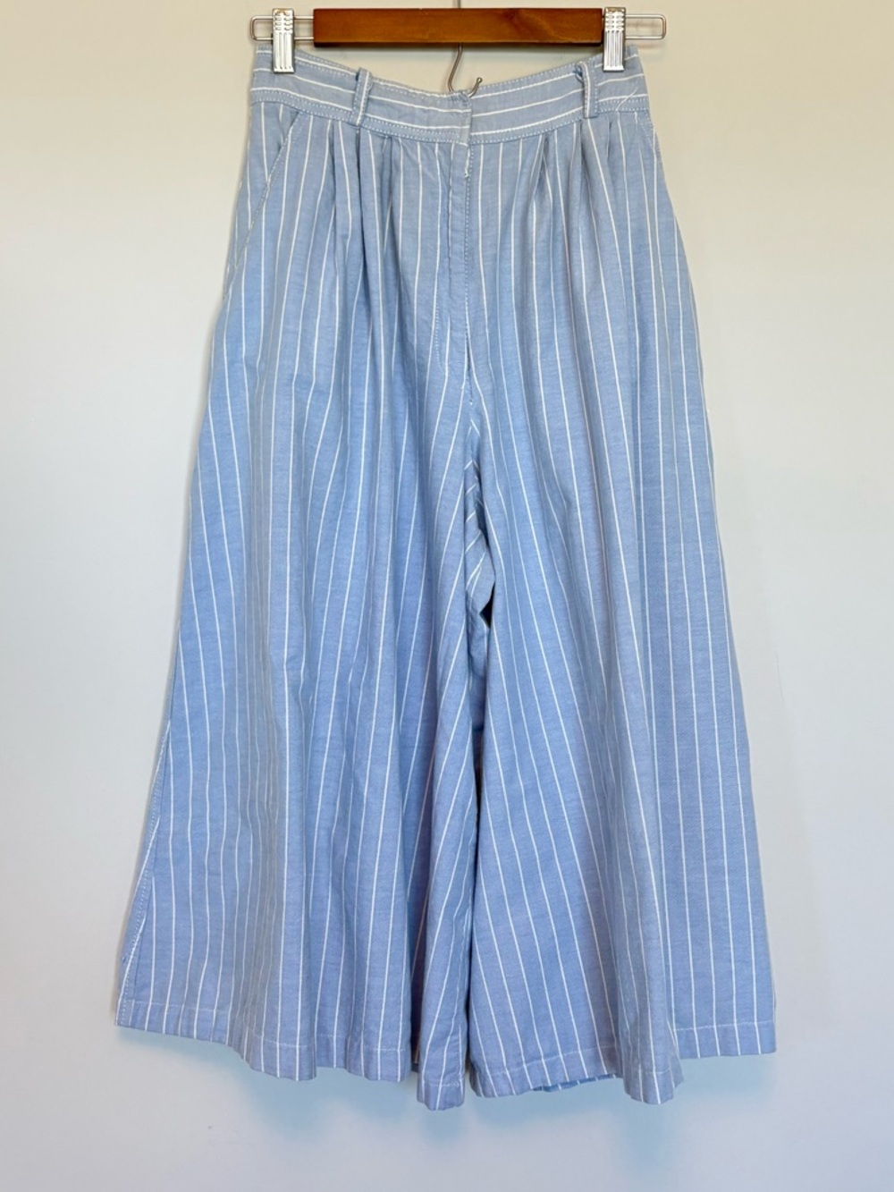 Vintage Chaus Pinstripe Crope Flare Wide Leg Pants Blue Size 10 - Picture 2 of 13